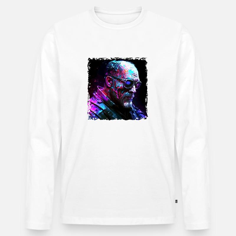 Alter High Tech Cyborg oder Android im Neonlicht Männer Premium Bio Langarmshirt
