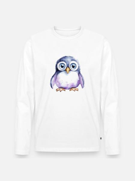 Dessin à l’aquarelle de pingouin - T-shirt manches longues Premium bio Homme - blanc