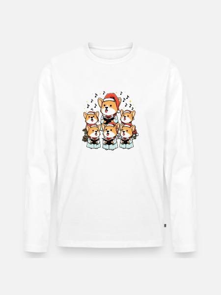 Corgi Carolers Christmas Singing Dog Choir Robes - Men's Premium Organic Long Sleeve Shirt - white