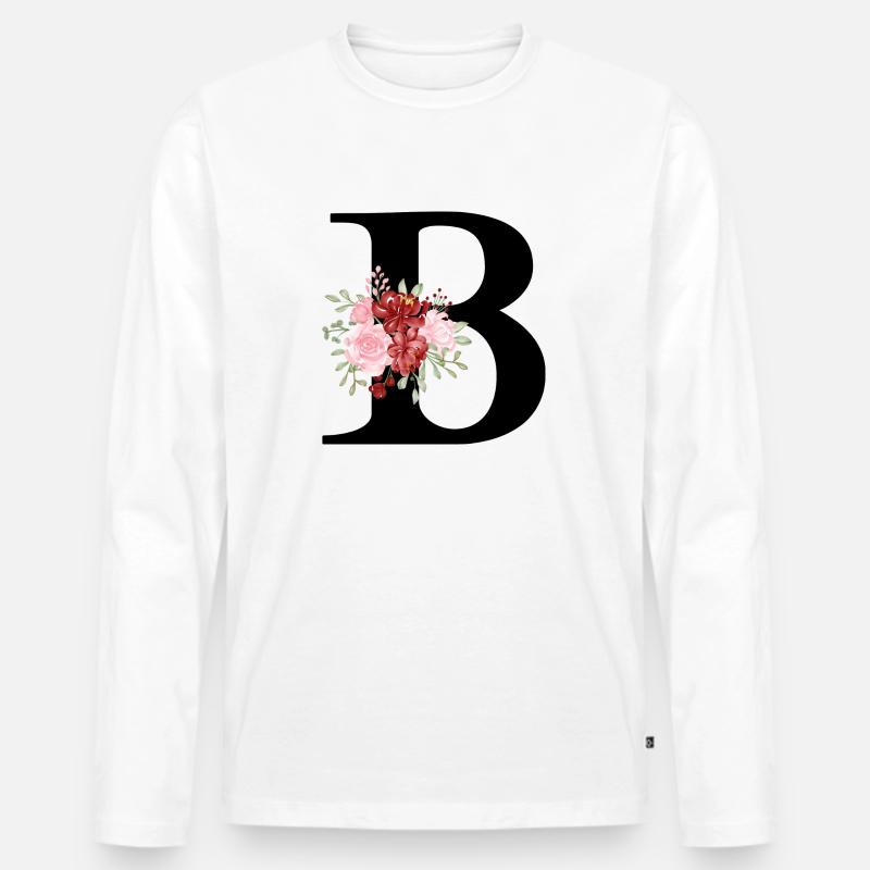 Roter Blumenbuchstabe B - Männer Premium Bio Langarmshirt - Weiß
