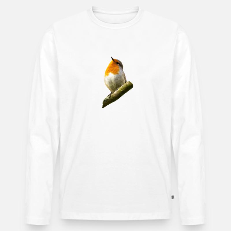 Rotkehlchen Singvogel - Männer Premium Bio Langarmshirt - Weiß