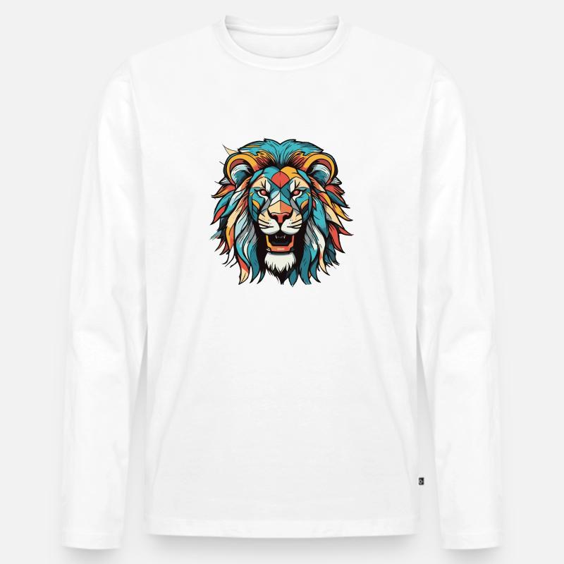 Löwe ein bunter Löwenkopf - Männer Premium Bio Langarmshirt - Weiß