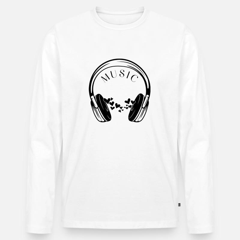 Kopfhörer. Ich liebe Musik. - Männer Premium Bio Langarmshirt - Weiß