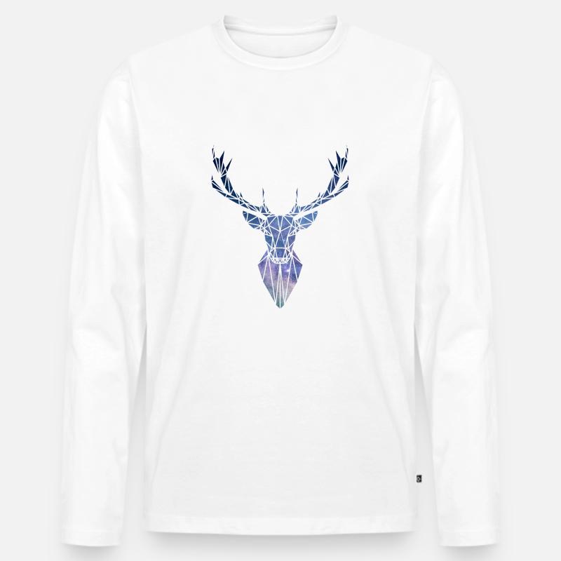 Hirsch Sterne - Männer Premium Bio Langarmshirt - Weiß