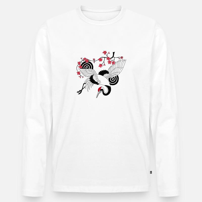 Kranich Vogel des Glücks - Männer Premium Bio Langarmshirt - Weiß