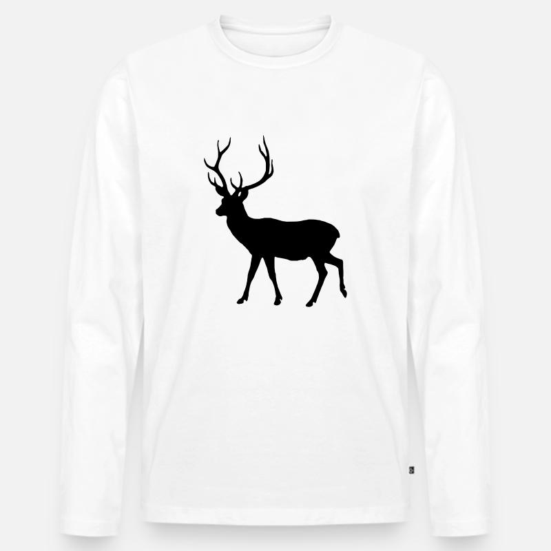 Hirsch Silhouette - Männer Premium Bio Langarmshirt - Weiß