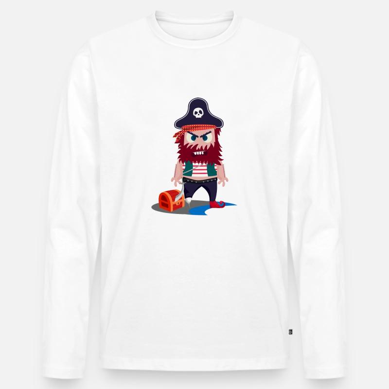 Pirat Doodle Art - Männer Premium Bio Langarmshirt - Weiß