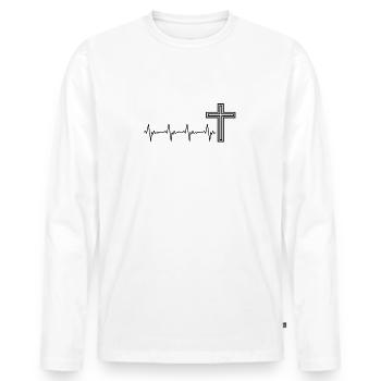 Jésus Christ Religion Shirt Cadeau De Battement De Coeur - T-shirt manches longues Premium bio Homme - blanc - Devant - Nico (187cm)