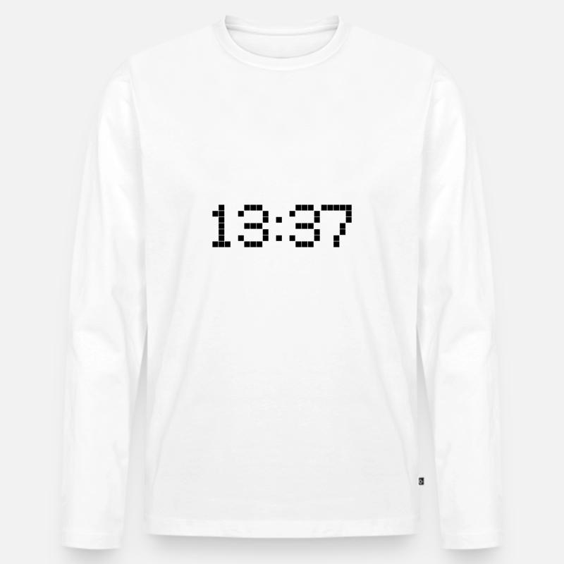 13:37 Uhr im Pixelstil / Retrostil / Leet-Zeit - Männer Premium Bio Langarmshirt - Weiß