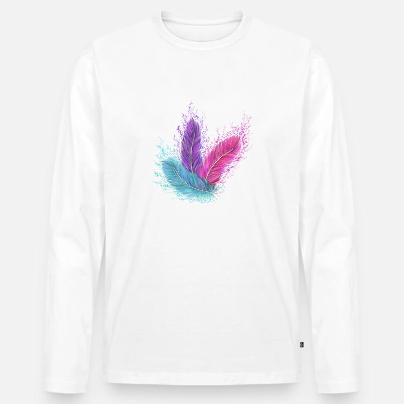 Feder, Vogelfeder, Tatoo, Indianerfeder - Männer Premium Bio Langarmshirt - Weiß