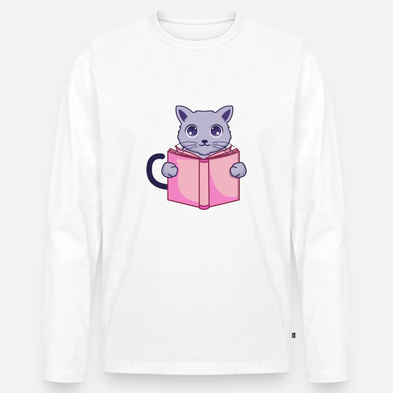 Buchkatze - Männer Premium Bio Langarmshirt - Weiß