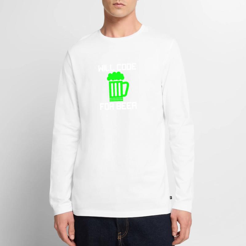 Will Code for Beer ,Funny Programmer T-Shirt Männer Premium Bio Langarmshirt