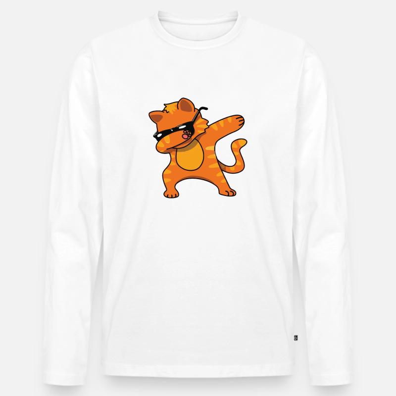Die tupfende Katze - Männer Premium Bio Langarmshirt - Weiß