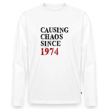 Causing Chaos since 1974 - Birthday 1974 - Men's Premium Organic Long Sleeve Shirt - white - Front - Nico (187cm)