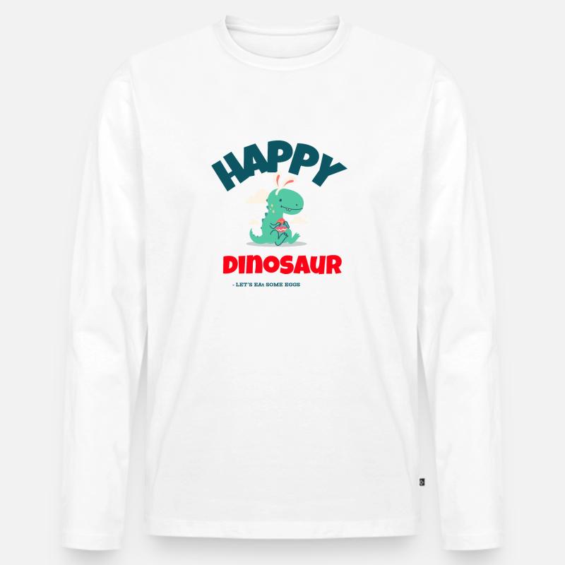 Happy Dinosaur - Männer Premium Bio Langarmshirt - Weiß