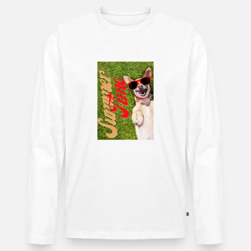 Summer Time lustiges Hunde Design - Männer Premium Bio Langarmshirt - Weiß