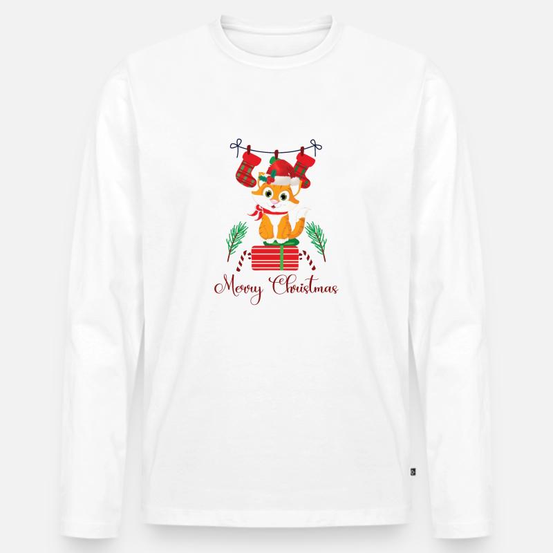 Weihnachten mit Katze - Männer Premium Bio Langarmshirt - Weiß