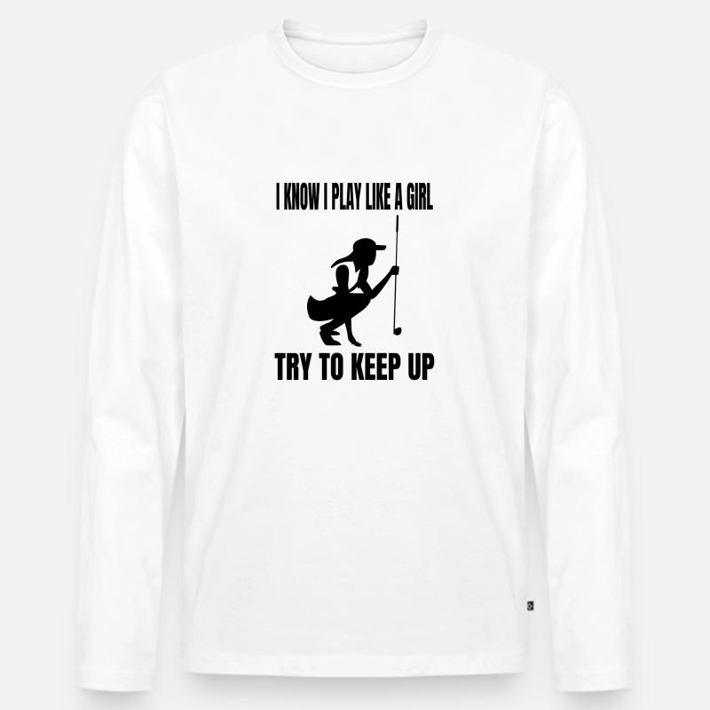 Golf Golfspielerin Mädchen Golfschläger Golfball - Männer Premium Bio Langarmshirt - Weiß