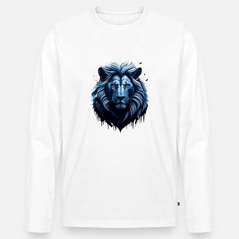 WILDES LÖWENDESIGN - Männer Premium Bio Langarmshirt - Weiß