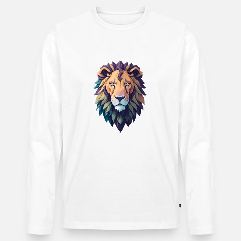 WILDES LÖWENDESIGN BUNT - Männer Premium Bio Langarmshirt - Weiß