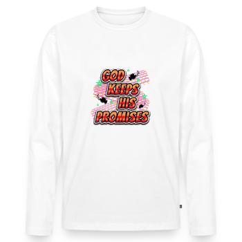 Dieu tient ses promesses - T-shirt manches longues Premium bio Homme - blanc - Devant - Nico (187cm)