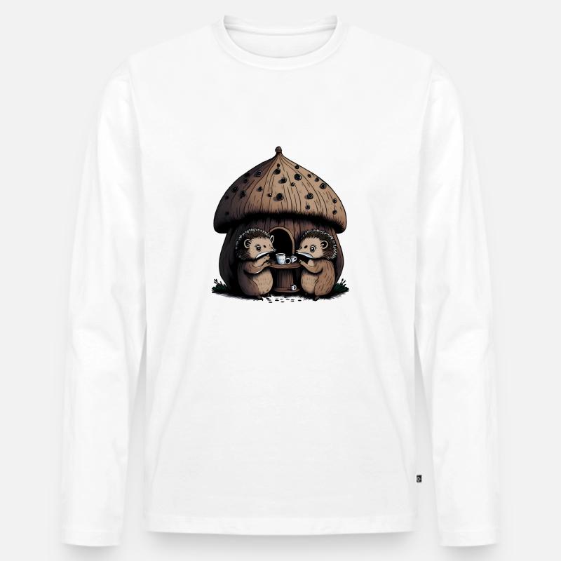 Igel Teeparty Pilz Startseite - Männer Premium Bio Langarmshirt - Weiß