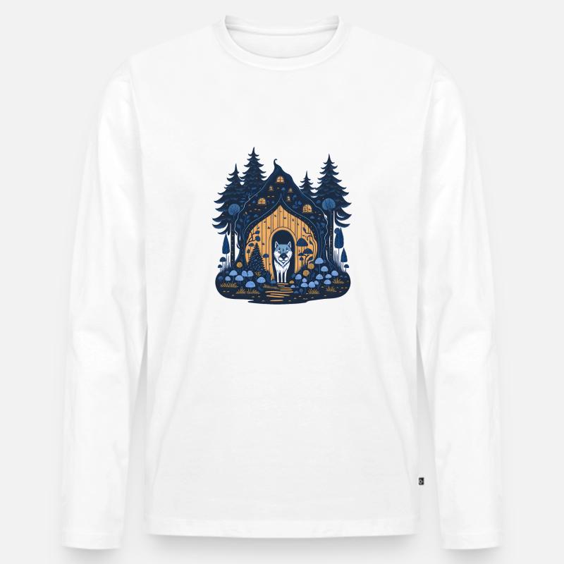 Wolf in einer Hütte - Männer Premium Bio Langarmshirt - Weiß