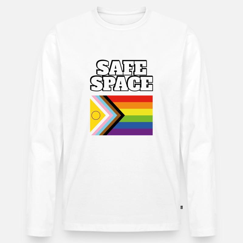 LGBTQ-Safe-Space-inklusive Pride-Flagge - Männer Premium Bio Langarmshirt - Weiß
