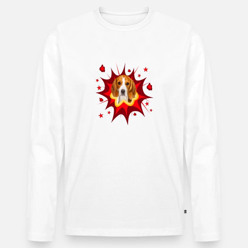 Comic Hund Design - Pow - Beagle - Männer Premium Bio Langarmshirt - Weiß