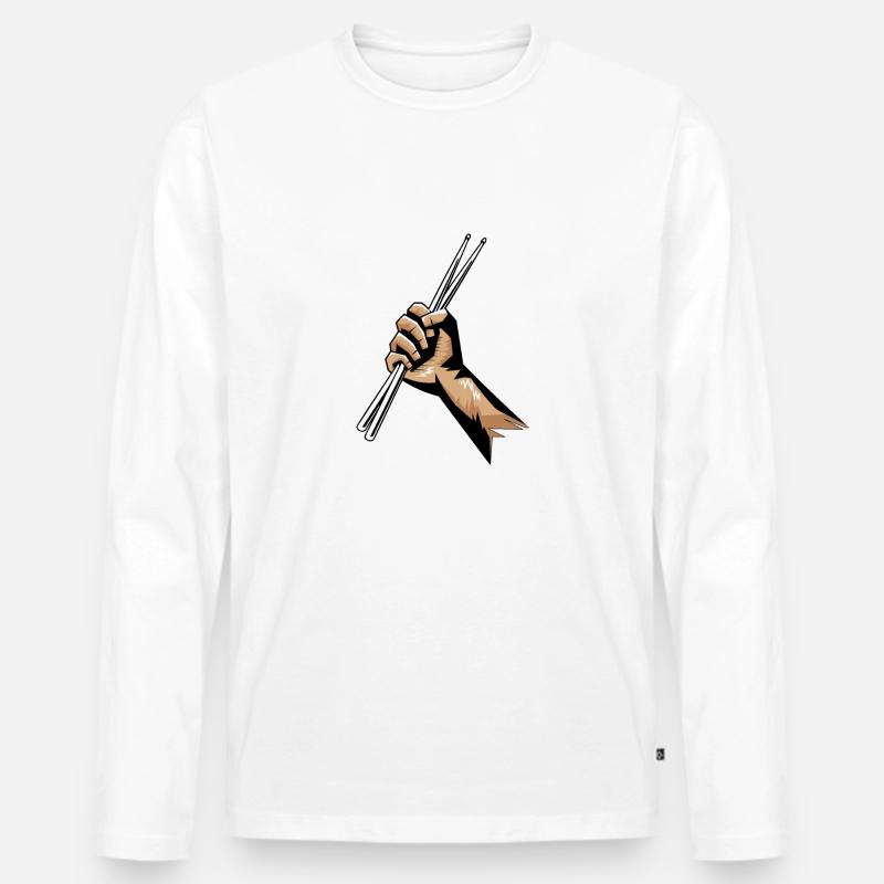 Trommler Bild Geschenk - Männer Premium Bio Langarmshirt - Weiß