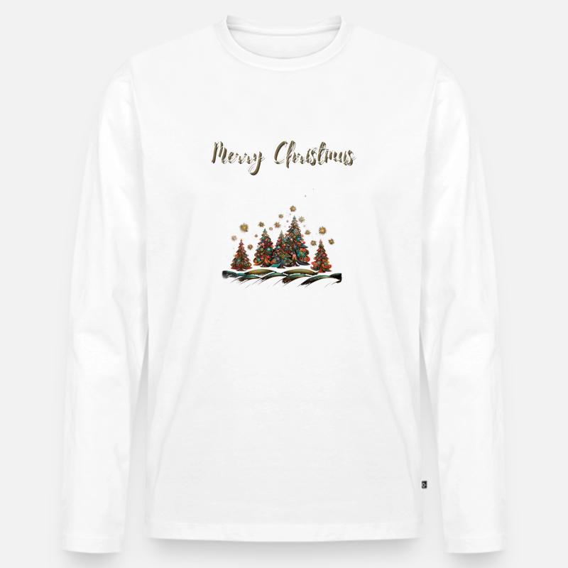 Merry Christmas Tree Design - Männer Premium Bio Langarmshirt - Weiß
