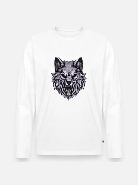 Wolfskopf - Männer Premium Bio Langarmshirt - Weiß