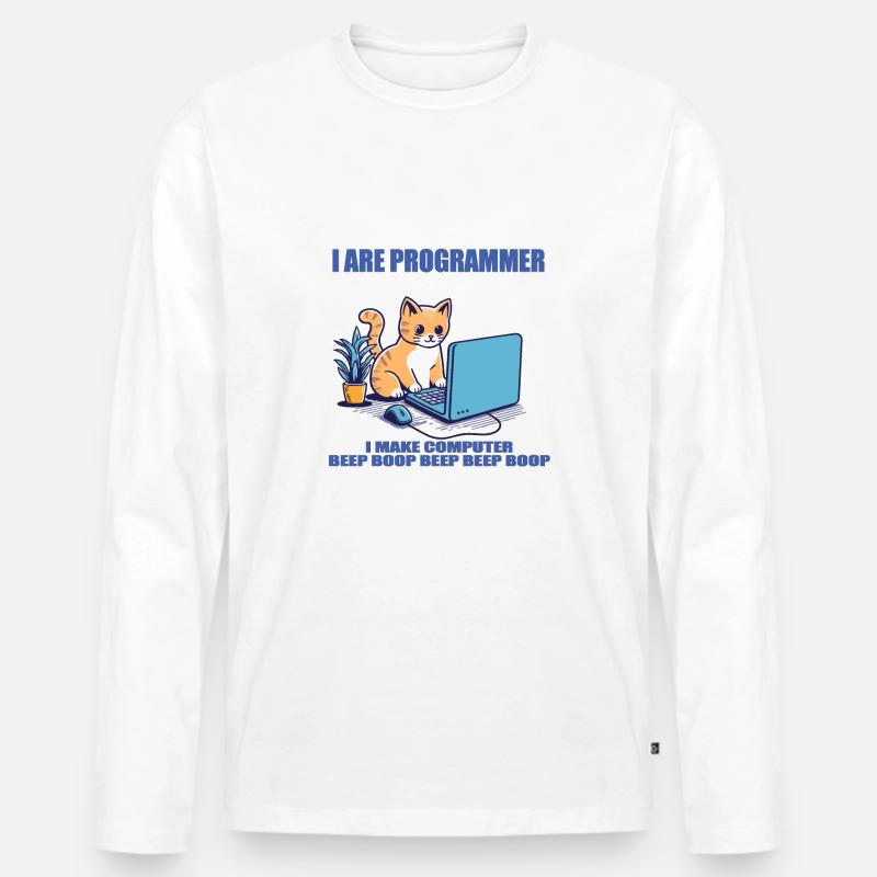 Ich bin Programmierer, Arbeitskatze - Männer Premium Bio Langarmshirt - Weiß