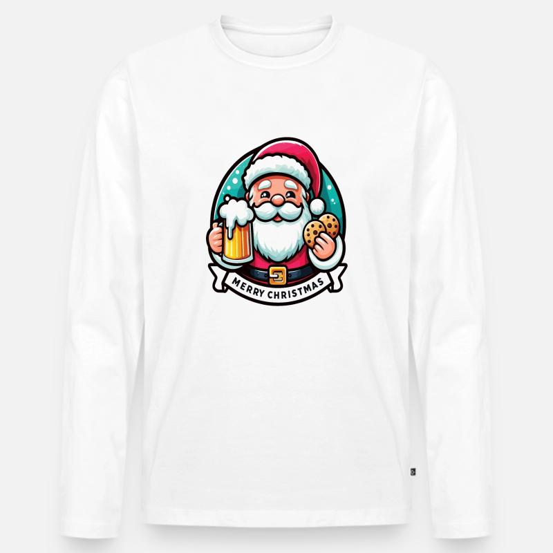 Weihnachtsmann mit Bier und Keksen - Männer Premium Bio Langarmshirt - Weiß