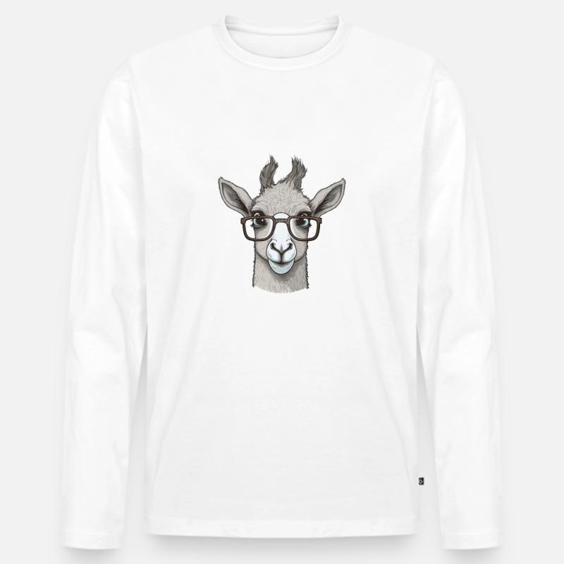 Lama mit Sonnenbrille - Männer Premium Bio Langarmshirt - Weiß
