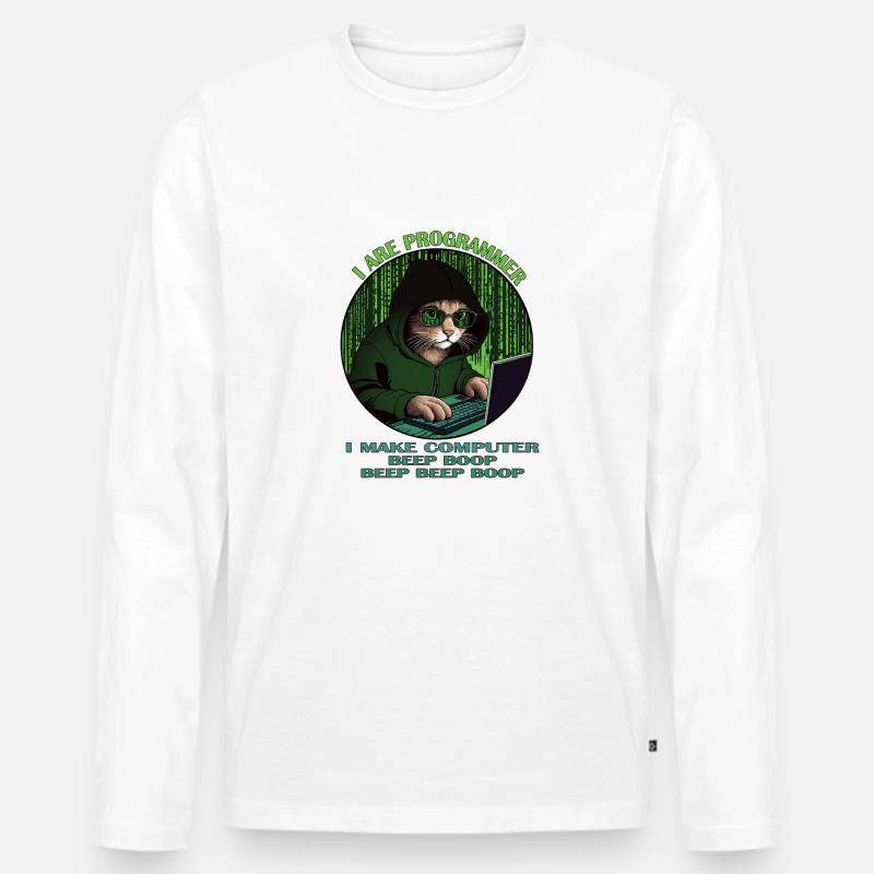 Ich bin Programmierer, grün, Programmierkatze - Männer Premium Bio Langarmshirt - Weiß