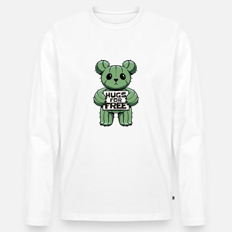 Cactus Hug Bear - Männer Premium Bio Langarmshirt - Weiß
