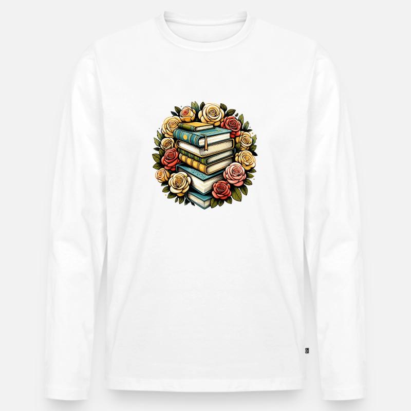 Bücherwurm Rosen - Männer Premium Bio Langarmshirt - Weiß
