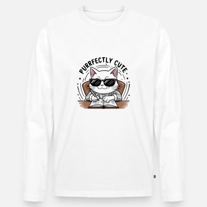 KATZE SCHNURREND NIEDLICH - Männer Premium Bio Langarmshirt - Weiß