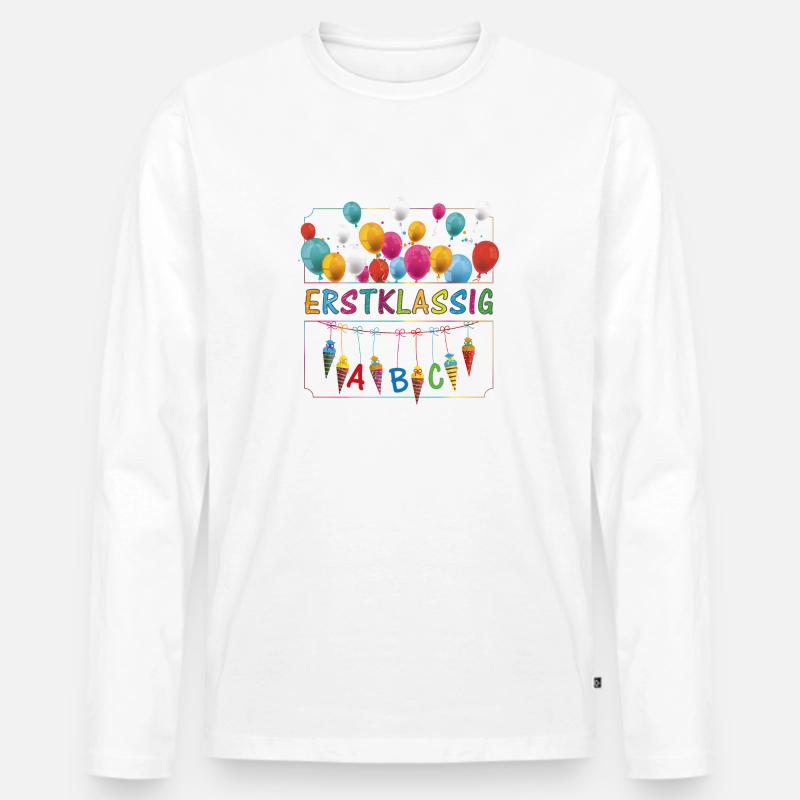 Erstklassig Schultüten ABC Luftballons - Männer Premium Bio Langarmshirt - Weiß
