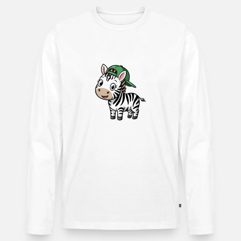 Süßes Zebra mit Mütze - Männer Premium Bio Langarmshirt - Weiß