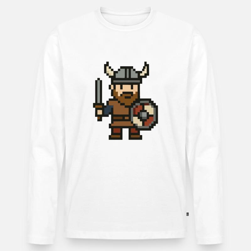 wikinger comic pixel - Männer Premium Bio Langarmshirt - Weiß