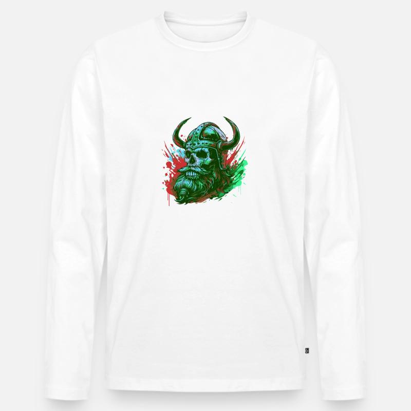 Wikinger Totenkopf - Männer Premium Bio Langarmshirt - Weiß