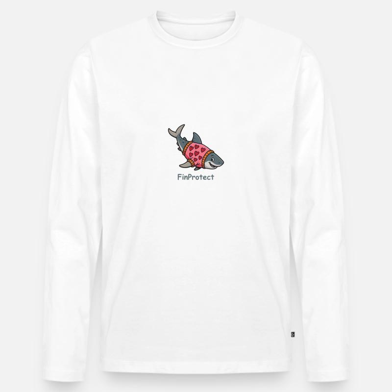 Comic Hai mit Herzpullover - Männer Premium Bio Langarmshirt - Weiß