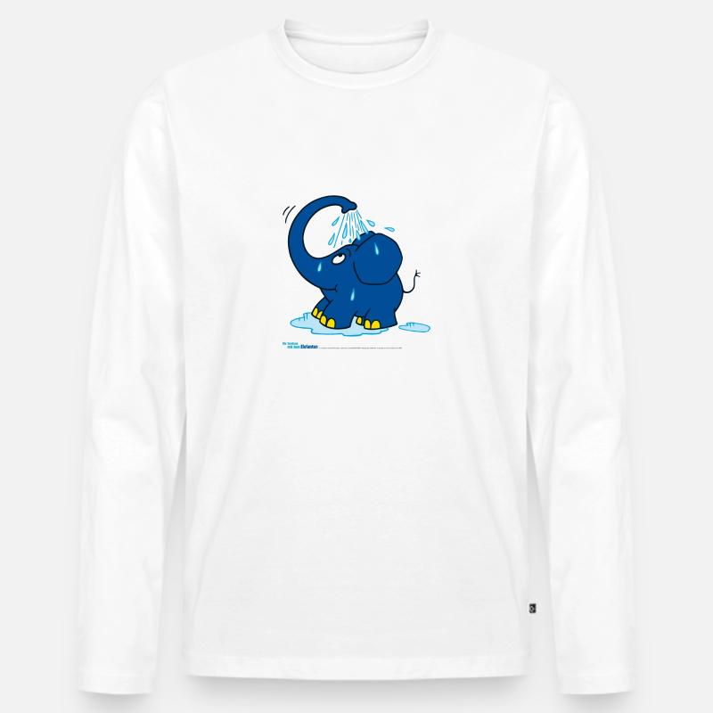 Der Elefant duscht mit Rüssel - Männer Premium Bio Langarmshirt - Weiß