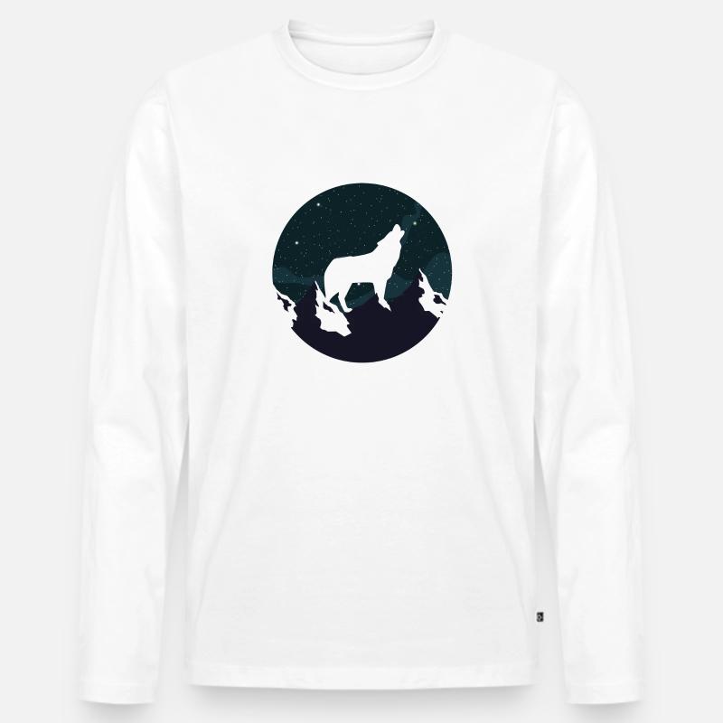 WOLF Berg Geschenk - Männer Premium Bio Langarmshirt - Weiß