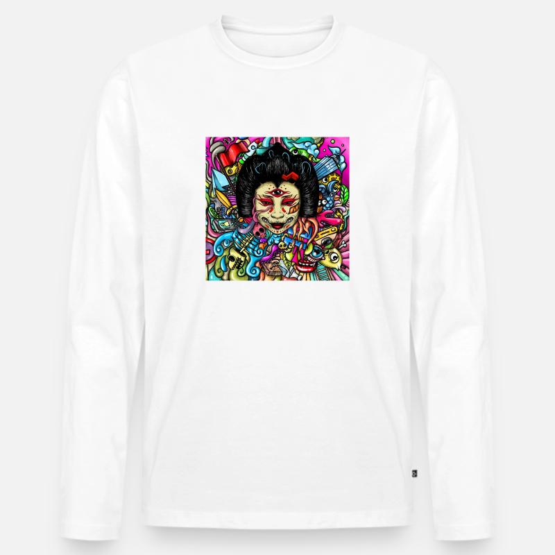 Gueisha Doodle - Männer Premium Bio Langarmshirt - Weiß
