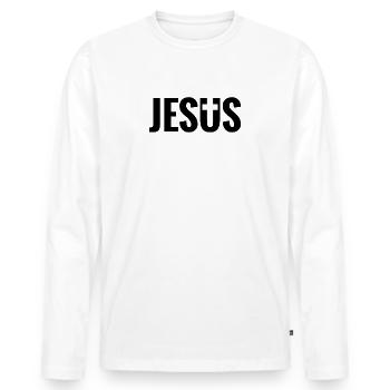 Christ Bible verse - Men's Premium Organic Long Sleeve Shirt - white - Front - Nico (187cm)