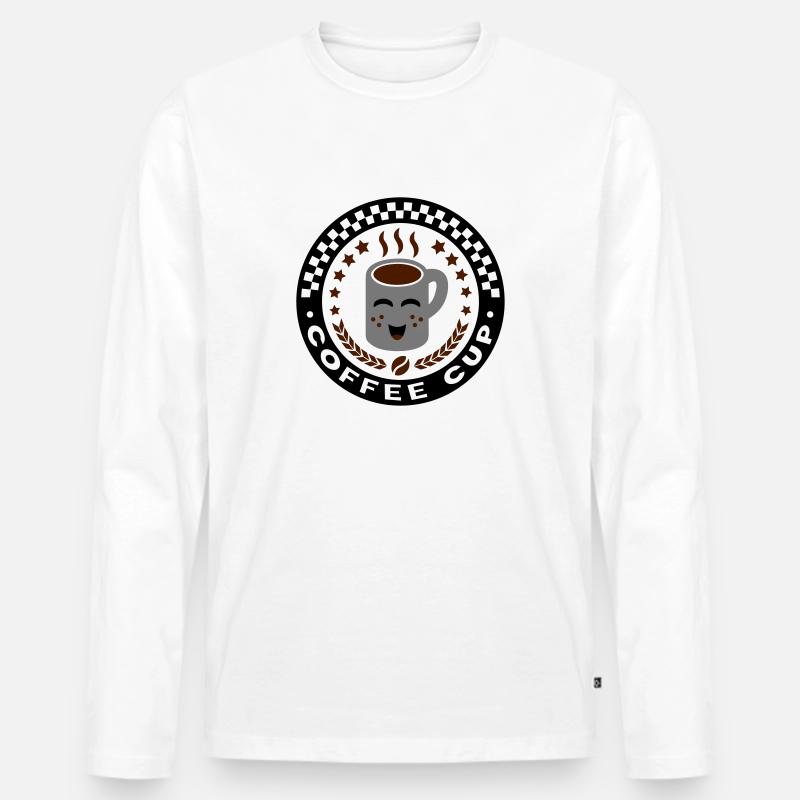 Coffee Cup (Emblem) - Männer Premium Bio Langarmshirt - Weiß