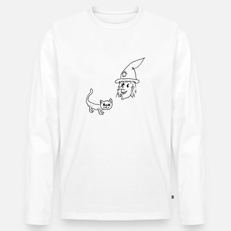 Hexe mit Katze - Männer Premium Bio Langarmshirt - Weiß